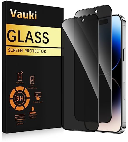 Vauki Sichtschutz Schutzfolie für iPhone 14 Pro Schutzglas 2 Stück,9H Härte Privacy Displayschutzfolie,Privatsphäre Anti-Spy Bläschenfrei Kratzfest Blickschutzfolie für iPhone 14 Pro,6.1