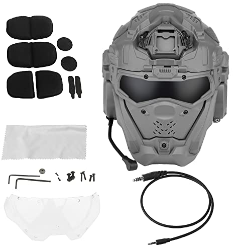 ACEXIER Casque d'assaut Tactique II avec Masque Anti-buée Ventilateur Militaire Chasse Airsoft CS Paintball équipement de Protection intégral (Grey)