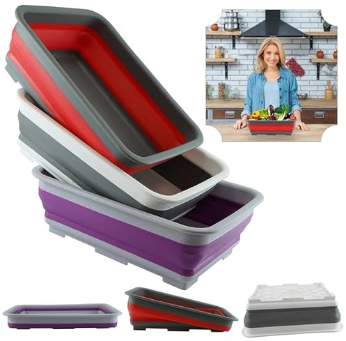 3x Space-Saving Collapsible Washing Up Bowls – 10L Plastic Folding Dish Tubs for Kitchen Camping Travel Outdoor Car Laundry Washing Basins | Assorted