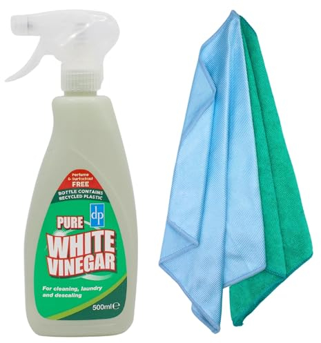 White Vinegar Spray 500ml - White Vinegar Cleaning Bundled with Lint-Free Microfiber Window and General Cleaning Cloths | Bundle by Glameno