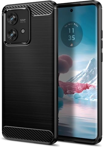 Qiinogow Funda Ultradelgada para Motorola Edge 40 Neo, Negro | Textura Efecto Fibra de Carbono, Acabado Cepillado, Antigolpes y Antirayaduras, Funda TPU Flexible