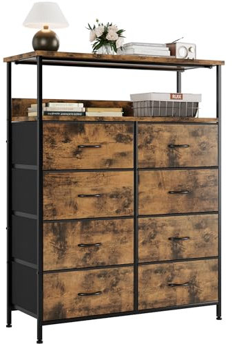 Nicehill Chest of Drawers, Dresser for Bedroom with 8 Drawers, Tall Storage Organizer Unit with 2-Layer Shelves, Large Storage Organizer Unit for Bedroom, Kids room, Living room, Closet(Rustic Brown)