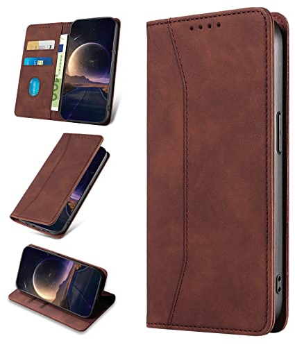 KANVOOS Handyhülle für Honor Magic 5 Pro 5G Hülle, Premium PU Leder Flip Klappbar Stoßfeste Schutzhülle [Kartenfächern], Wallet Case Hülle für Honor Magic 5 Pro 5G (Kaffee)