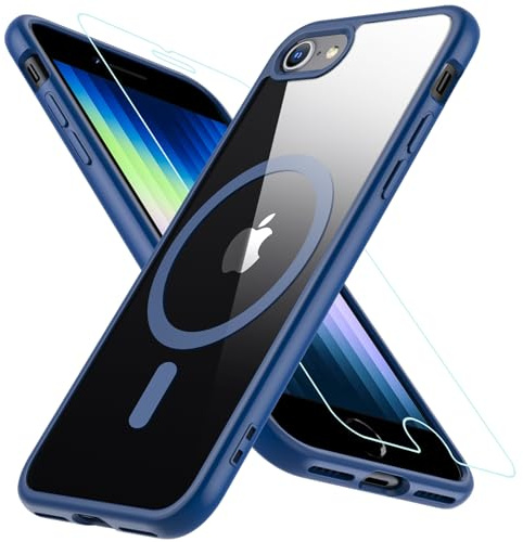 Hensinple Hülle für iPhone SE 2020, iPhone SE 2022 Hülle iPhone 8/7 Hülle, Magnetisch Handyhülle iPhone SE 2/3 mit HD Schutzfolie Glas für MagSafe Schutzhülle iPhone SE 2022 Case (Blau)