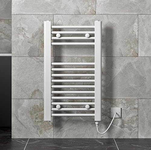Radiant Living Flat Electric Heated Towel Rail Radiator for Bathroom White Small Wall Mounted 700 x 400mm
