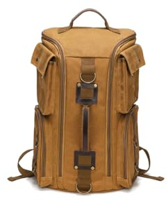 peacechaos Kraftig vaxad canvasryggsäck för män, 43 cm laptopryggsäck med äkta läder, resväska med flera fickor, gUL, X-Large, vintage
