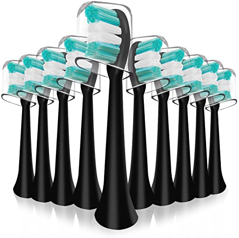 10 Stück Kompatibel mit AquaSonic Black Series Vibe Series Elektrische zahnbürste Ersatz Zahnbürste Köpfe, Passend für AquaSonic Black Series Vibe Series, Mit Staubabdeckung (Schwarz, M)