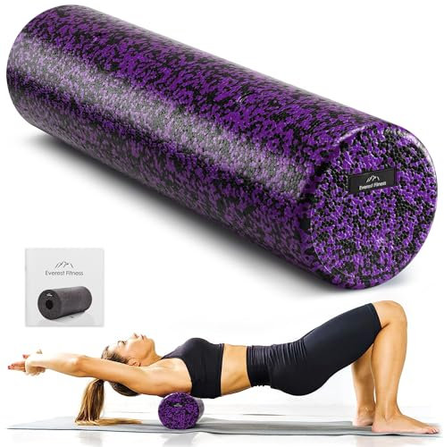 EVEREST FITNESS 60cm Faszienrolle Schaumstoffrolle - Fitness Rolle für Rücken Beine Po - Rückenrolle für Pilates und Yoga - Gymnastikrolle 60cm - Foam Roller - Schwarz/Lila