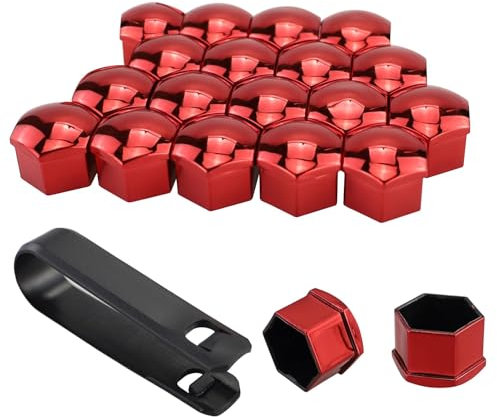 MAOQYE Lot de 20 cache-écrous de roue universels avec outil de démontage pour voitures, capuchons de écrous de roue hexagonaux (rouge, 17 mm)