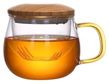 Hniuyun Glass Tea Infuser Cup, Glass Teacups with Strainer and Lid for Loose Leaf Tea, Blooming Tea, Tea Bag, Ice Coffee (12oz/ 350ml