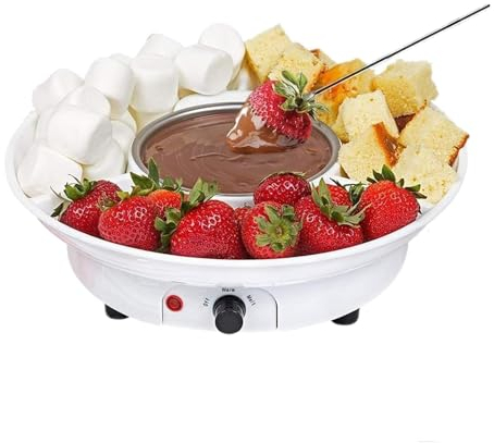 Chocolate Melting Pot,Electric Dessert Fountain Hot Pot,Electric Melting Machine,Electric Chocolate Melting Pot,with Tray 2 Pieces of Forks,260ml Capacity,Suitable for Family Gatherings,White