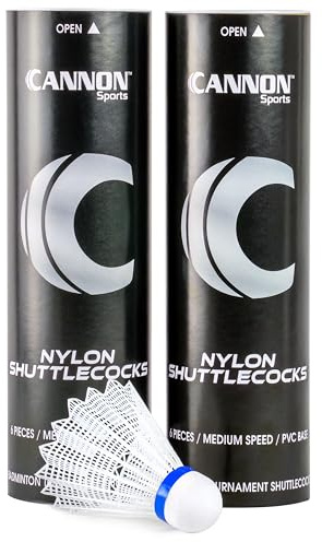 Cannon Sports Federbälle aus Nylon mit mittlerer Geschwindigkeit, für Freizeit-Badminton, blaues Band, langlebig, PVC-Basis (12 Stück, weiß)