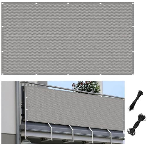 Balkonumspannungen 60 x 80 cm Ohne Bohren Wind-Und Uv-Schutz Zaunabdeckungen im Freien mit Ösen für Den Zaun Balkon, Hellgrau