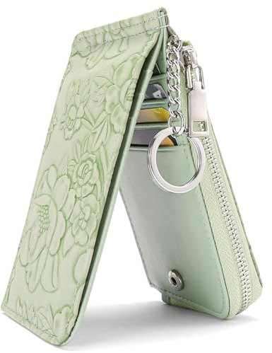 GAEKEAO Geldbörse Damen, Portmonee Geldbeutel Portemonnaie klein Kreditkartenhalter mit Schlüsselanhänger, Münzfach mit Reißverschluss Slim Wallet & RFID-Schutz Kartenetui Damen