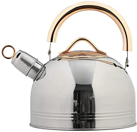 ASHSDI Bouilloire Gaz, Bouilloire À Thé Sifflante en Acier Inoxydable 3L Bouilloire À Fond Plat Bouilloire À Thé Sifflante Théière Sifflante pour Toutes Les Cuisinières À Gaz Bouilloire Vintage