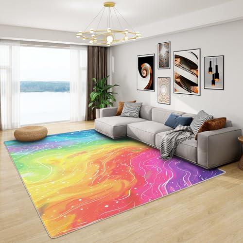 Teppich Rosa Ombre - Teppich Wohnzimmer Schlafzimmer Regenbogen, Großer Teppich Mädchen Bunt Farbverlauf, Weich Kurzflor & Waschbar & rutschfest Wohnzimmerteppich, Kinderteppich, 140x200 cm