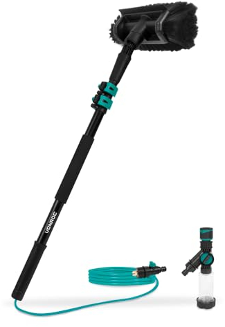 VONROC Kit pulizia pannelli fotovoltaici, 1,80m Spazzola telescopica, Include spazzola multiuso, tubo flessibile e dispenser di sapone