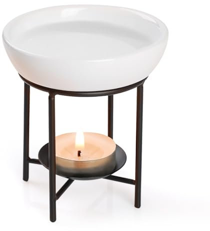 Bighan Quemador de Aceite, Quemador de Cera aromática de Metal con Tazón De Cerámica para SPA Yoga Meditación Casa Sala De Estar Decoración C- Negro