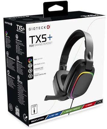Gioteck TX5+ kabelgebundenes RGB-Headset für PS5, Xbox Series S|X, PC, Mobilgeräte – RGB-Beleuchtung – flaches Design – Passive Geräuschunterdrückung – 3,5-mm-Buchse