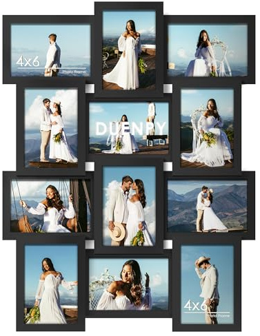 DUENPY 4x6 Picture Frame Collage, 12-Pack Picture Frames Collage Wall Decor, Set with Glass Front, Assembly Required, Black