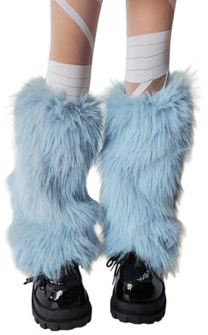 SueaLe Damen Plüsch Beinwärmer In Blau Für Den Täglichen Gebrauch Und Festival Anlässe. Pelzige Fuzzy Stiefelaufsätze Gamaschen Fußlose Socken