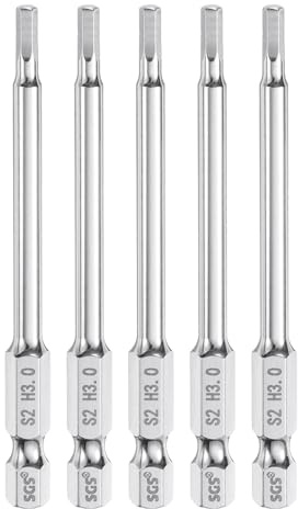 QUARKZMAN 5pcs Foret à Tête Hexagonale 3mm (H3) Métrique 1/4 Tige Hexagonale 80mm (3.2) Long Embouts de Tournevis Magnétique Acier S2 Foret Hexagonaux à Pointe Plate pour Vis