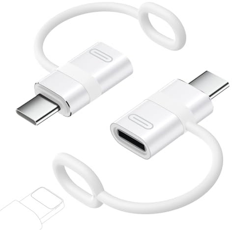 MoKo Adaptador Lightning a USB C 2 Pzs, Adaptador USB-C a Lightning con Carga Rápida 60W PD para iPhone 17 Air 16 15 Pro Max Plus, iPad,Galaxy S25 S24,Lazo Anti-Pérdida,No para Auriculares/OTG, Blanco