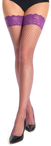 EVELIFE Bas Résille pour Femme Fishnet Stockings Babydoll pour Femme Bas en Dentelle Florale Saint Valentin Noël (FR/ES, Alpha/lettres, M, Taille normale, Taille normale, Violet)