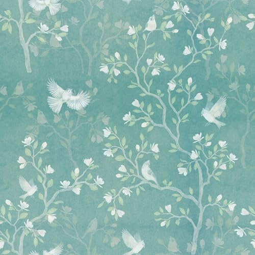 FunStick 44.5CM×9M Carta da Parati Adesiva Muro Floreale e Foglie Blu Turchese Carta da Parati Fiori Piccori Camera da Letto Soggiorno Verde Blu Pellicola Adesiva Decorativa Floreale Vinile Armadio