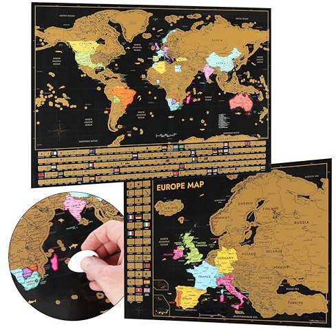 CraftWerk Carte du monde à gratter avec carte de l'Europe - carte géographique comme poster mural à épingler - cadeau pour voyageurs et vacanciers - Scratch Map 61 x 43 cm