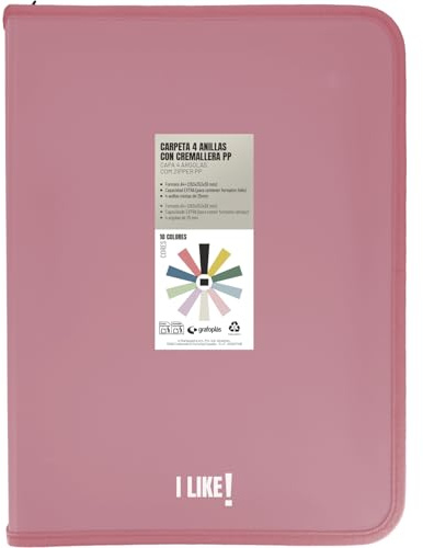 Grafoplas A4-ringpärm med A4+ dragkedjor, rosa, 4 ringar 25 mm, inklusive plastkompressor, Like brevpapper samling, polypropylenmaterial, perfekt skolmaterial
