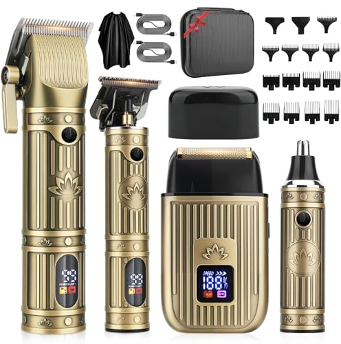 Bomxin Hair Clippers for Men Professional, T-Blade Barber Clippers and Trimmer Set, 4 in 1 Mens Cordless Hair Clipper for Barber Kit, Electric Beard Trimmer with Package Case,Gifts