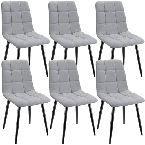 ANVOFONG Set Di 6 Sedie Da Pranzo,Sedia Da Cucina Con Piedi In Metallo Nero,Sedie Imbottite Con Tessuto Di Lino,Sedia Da Camera Da Letto Salotto Soggiorno,Gray
