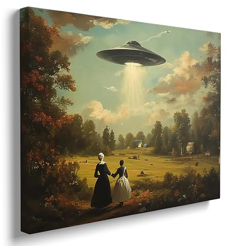Amovlov Skurriles Star Wars-Poster, Ölgemälde, viktorianische Wanddekoration mit Ufos und Aliens, lustige Wandkunst-Leinwand für psychedelische Landschaft und skurrile Dekoration, fertig zum Aufhängen