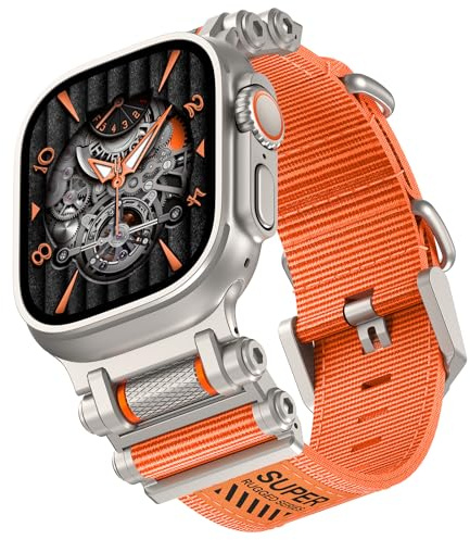TAURI Nylon for Apple Watch Ultra 3/2/Ultra Strap 49mm [Rugged Braided Nylon + Stainless Steel Connectors] Adjustable Woven Band for SE 3 / Series 11/10/9/8/7/6/5/4 46mm/45mm/44mm Men Women, Orange