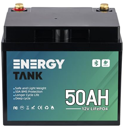Batterie LiFePO4 12V 50Ah Smart Bluetooth - Lithium Eisenphosphat Deep Cycle Batterie +3000 Zyklen - Integriertes BMS - IP67 wasserdicht - 100% nutzbare Kapazität