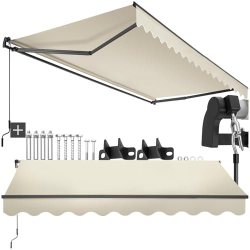 tectake® toldo retractil con Brazos articulados, fácil de Manejar con manivela, Estructura de Aluminio y Acero, Ideal para terraza, toldo Exterior, toldos Exterior terraza - 300x250 cm Beige