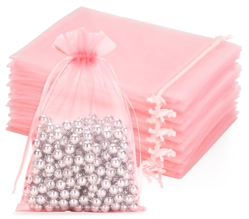 jijAcraft Babyrosa Groß Organzasäckchen 13x18cm: Geschenksäckchen mit Zugban Transparent Schmucksäckchen 50 Stück Organza Beutel Hochzeit zum Befüllen Geschenk Bonbon