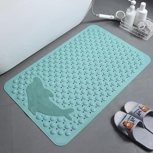 Alfombra Ducha Antideslizante 60X90Cm Verde Claro Baño con Ventosas,Alfombrilla Infantil,Lavables A Máquina Suave Alfombra De Baño,para Ducha Y Bañera