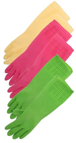 TOYZFRIENDY 3 Pairs Thickened Natural Latex Gloves Reusable Non Slip Kitchen Dishwashing Mitts for Household Bathroom Cleaning and Multi Purpose Protection