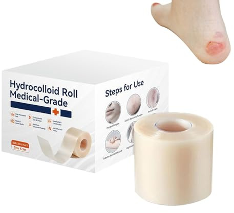 Hydrokolloid-Rolle – wasserdichtes Akne-Patchband für schnelles Auftragen, unsichtbares saugfähiges flexibles Band mit Hautschutz, Hydrokolloidband für Blasen, Verbrennungen