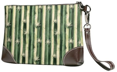 Novastar Small Clutch Purses for Women - Cactus Vertical Stripes Print Leather Fashion Wristlet Wallets with Wrist Strap