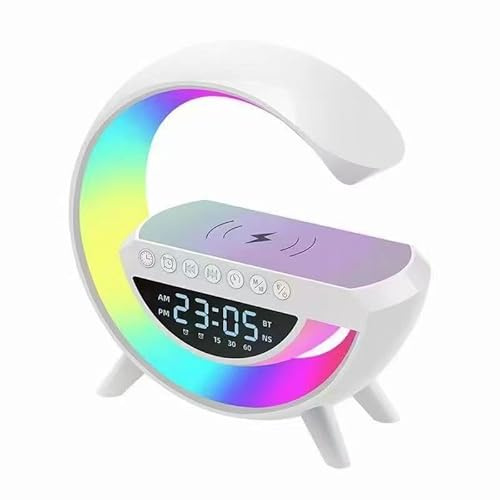 Enceinte LED en forme de G avec chargement sans fil, veilleuse, réveil et enceinte Bluetooth, compatible carte TF et lecture USB, idéale for la chambre ou le bureau.(M)