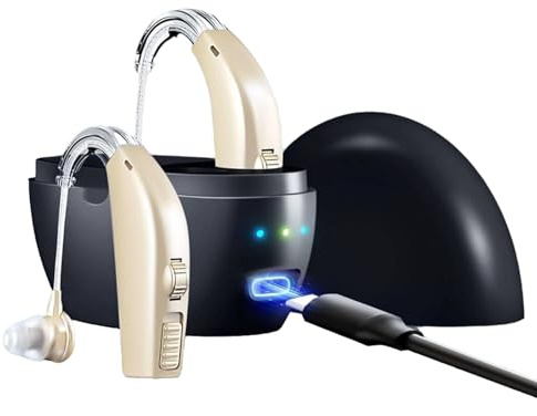 Wiederaufladbares Soundgerät für Senioren & Erwachsene, Persönliches Soundgerät mit Ladekoffer, In-Ear Unsichtbares Design, Lautstärkeregler, Comfort Fit (Schwarz)