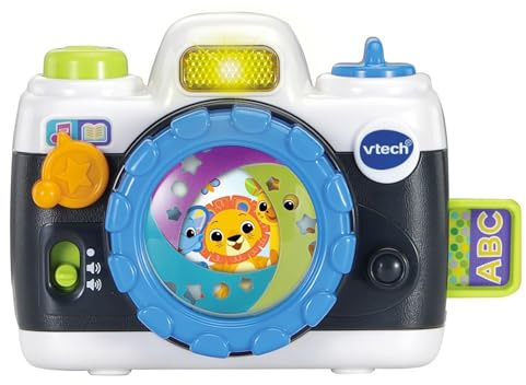 VTech Mon Premier Appareil Photo, Jouet pour Enfants avec des Sons réalistes et Flash, Objectif et Virole Rotatif, Langue Italienne, Piles incluses, 12-36 Mois