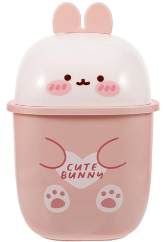 VICASKY Mini Poubelle de Table de Bureau Blanche de Lapin Couvercle, Petite Corbeille à Papier Compacte pour Chambre, Salon, la Cuisine – Pratique et Hygiénique Style Style Aléatoire