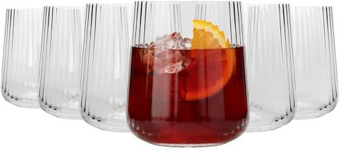 Argon Tableware Chelsea Optic Crystal Tumbler Glasses 500ml - Pack of 6, Lead-Free Crystal Drinking Glass Set, Art Deco Design, Thick Weighted Base, Gift Boxed Glassware