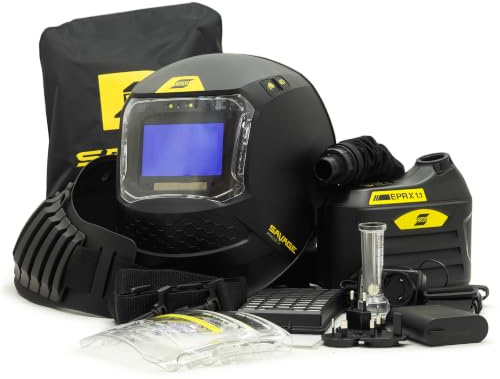 ESAB Savage A50 Air LUX Casque de soudage Automatique avec Aspiration et Masque de soudage, système TH3 PAPR, LED 50 lumens, OpTCS True Color 1/1/1/1/1, pour Wig MIG MAG Plasma