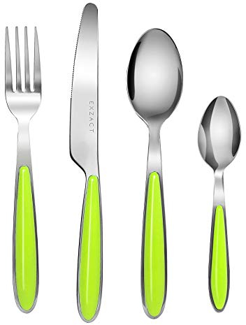 Exzact Rostfrei Stahl Besteck Set einem Plastikhalter 24 PCS - Farbige Griffe - 6 Gabeln, 6 Messer, 6 Löffel, 6 Teelöffel - Grün (EX07 x 24)
