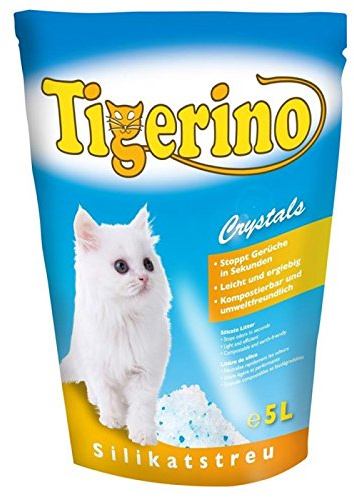 Katzenstreu Tigerino Crystals 6 Packungen je 5 Liter Katzenstreu aus Silicium Crystals Tigerino für Katzen: Schnell entfernt Gerüche, hat eine enorme Saugkraft und eine gute Ausbeute